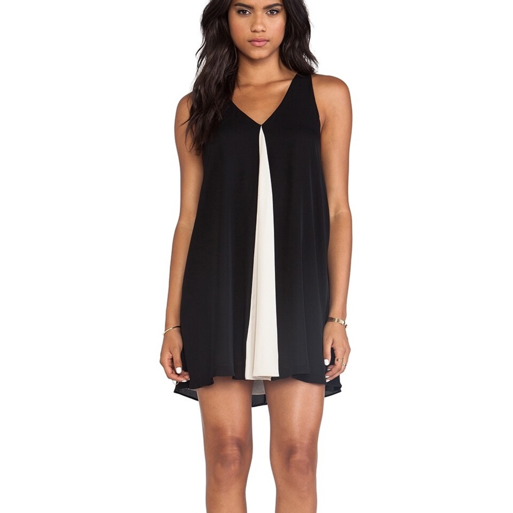 Alice & Olivia Rola Front Godet Leather T-Back Dress